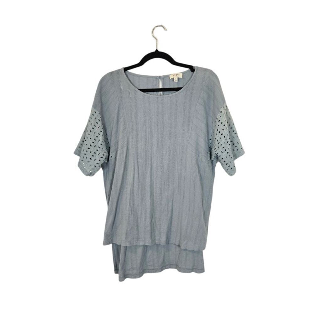 Umgee Womens Eyelet Top Size Medium Blue Casual Lagenlook Bohemian